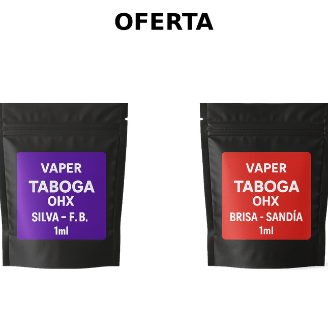 Pack de 2 vapeadores desechables Taboga OHX de 1 ml con 600 caladas – Sabores Silva-F.B. y Brisa-Sandía