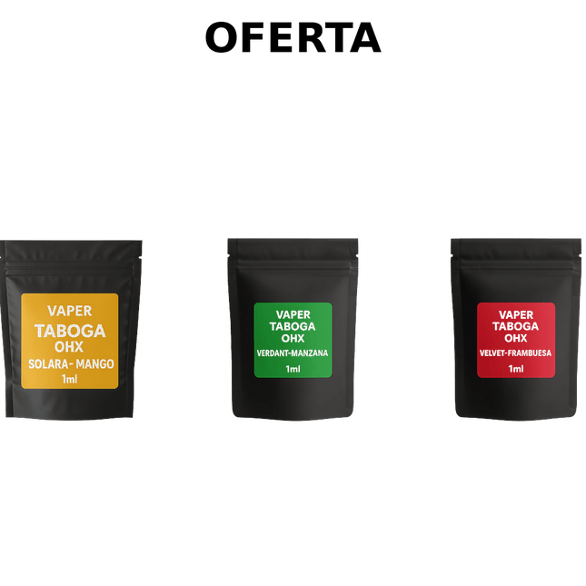 Pack de 3 vapeadores Taboga OHX 1 ml – Solara Mango, Verdant Manzana y Velvet Frambuesa – 600 caladas – Desechables